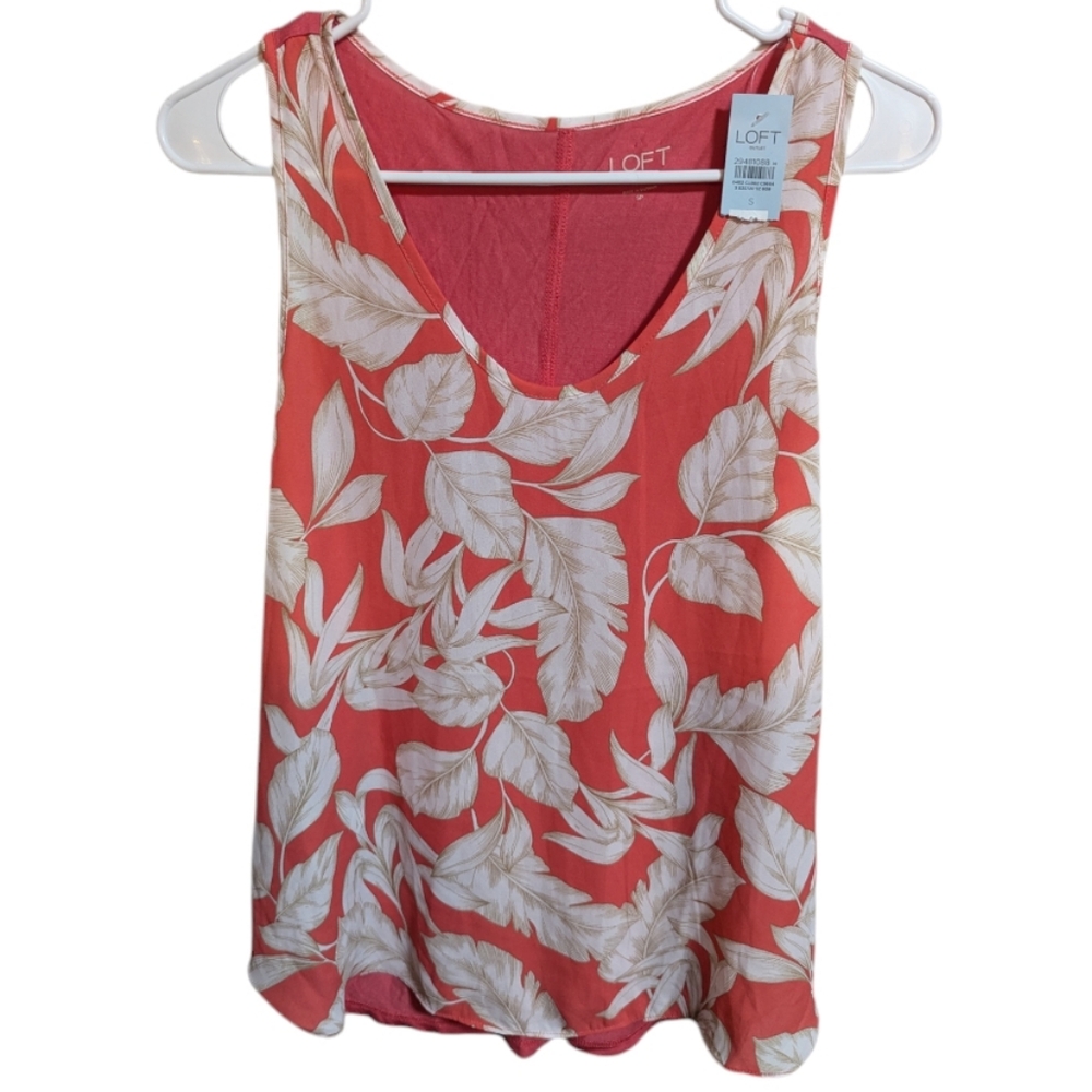 Loft women's Sleeveless Tank Top small petite coral tan cream floral w-164
